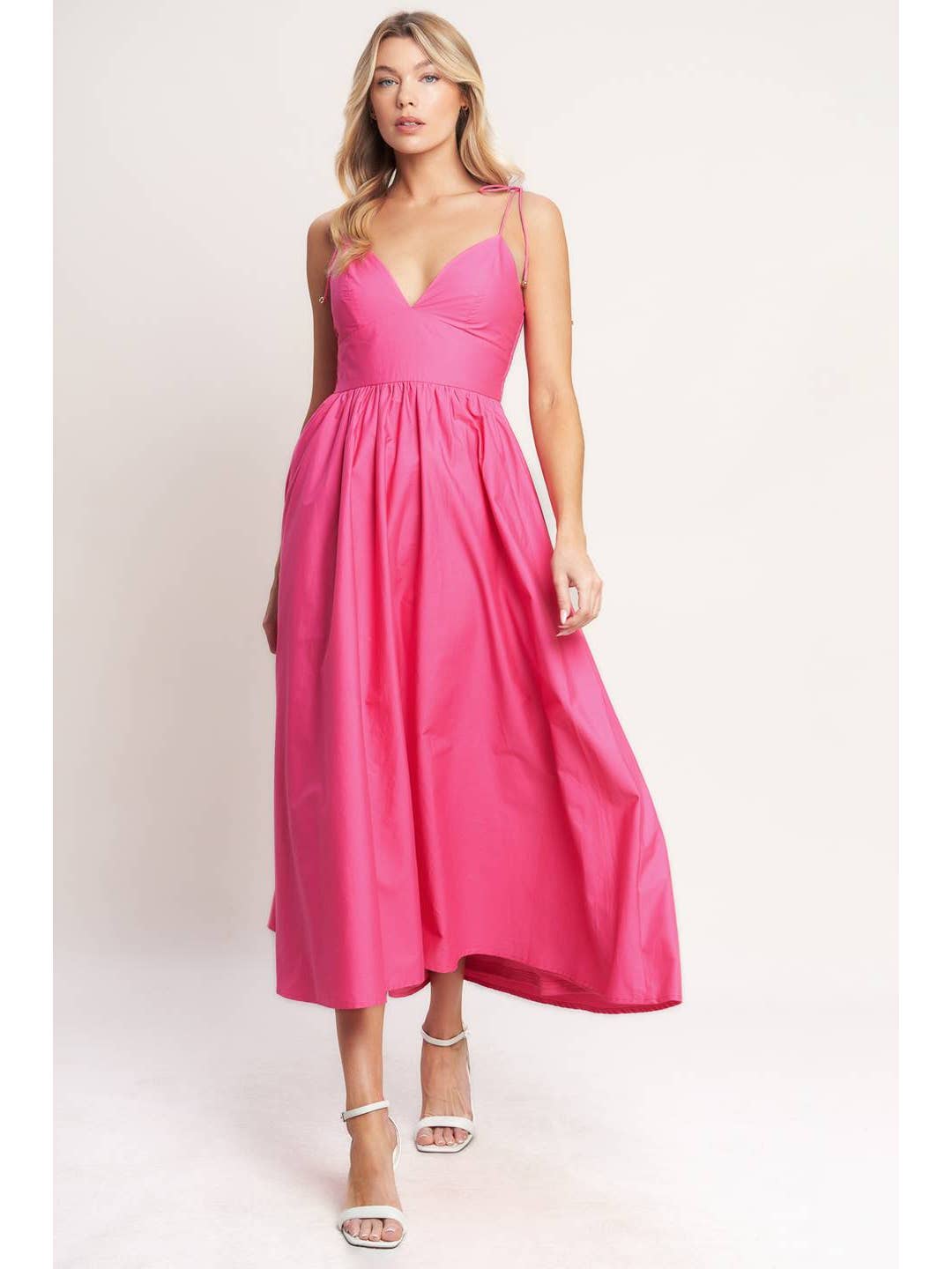 Solid Hot Pink Midi Dress