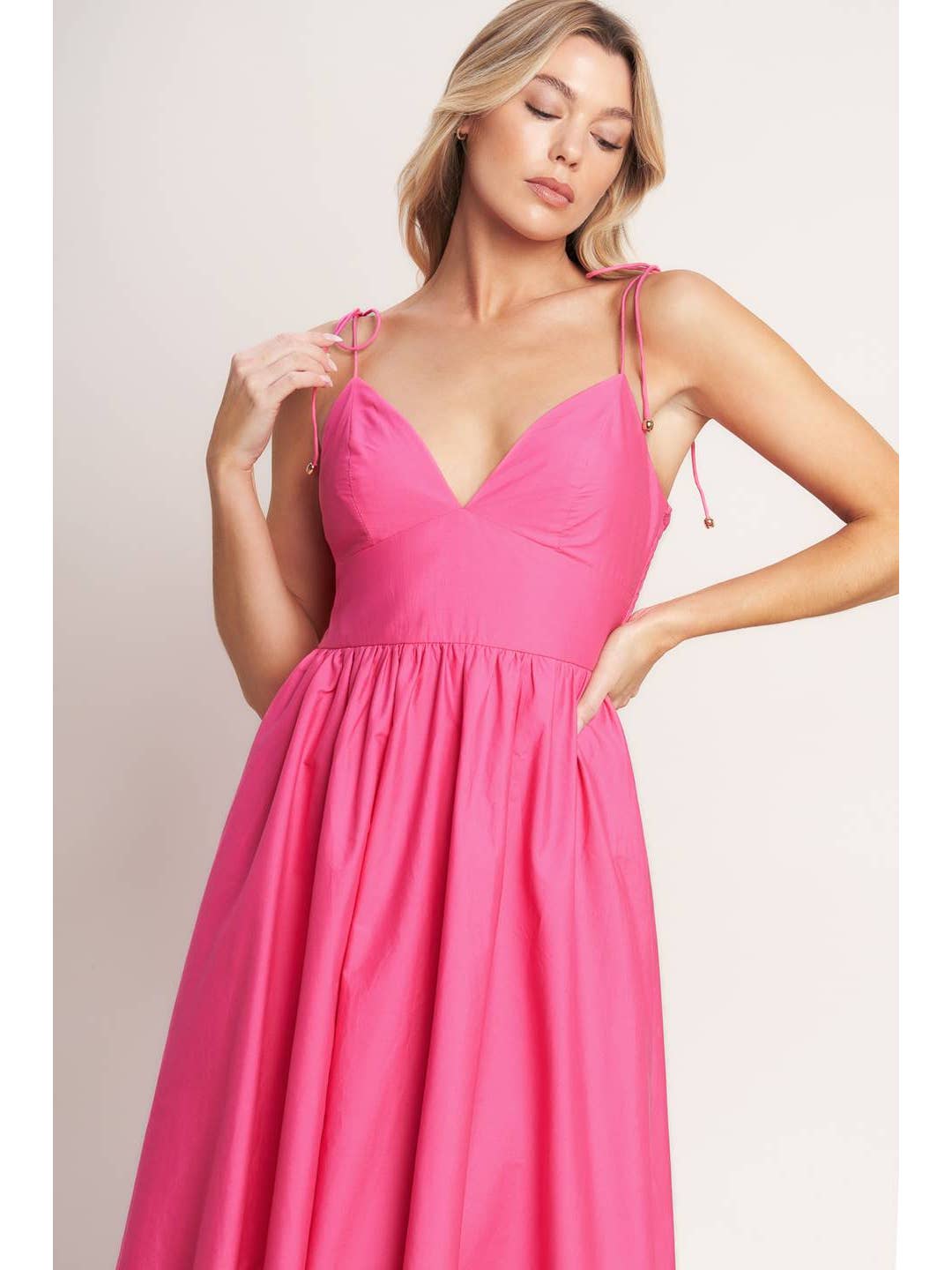 Solid Hot Pink Midi Dress