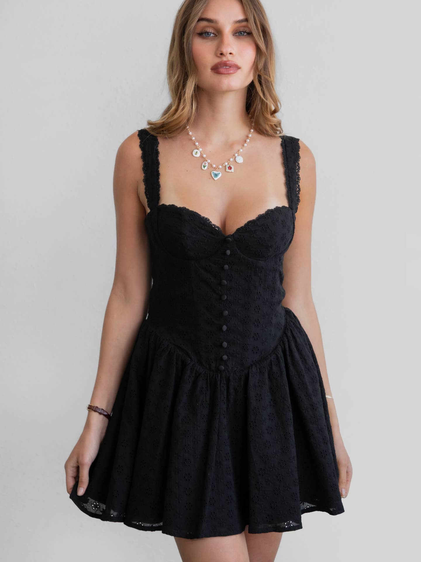Black Eyelet Mini Dress