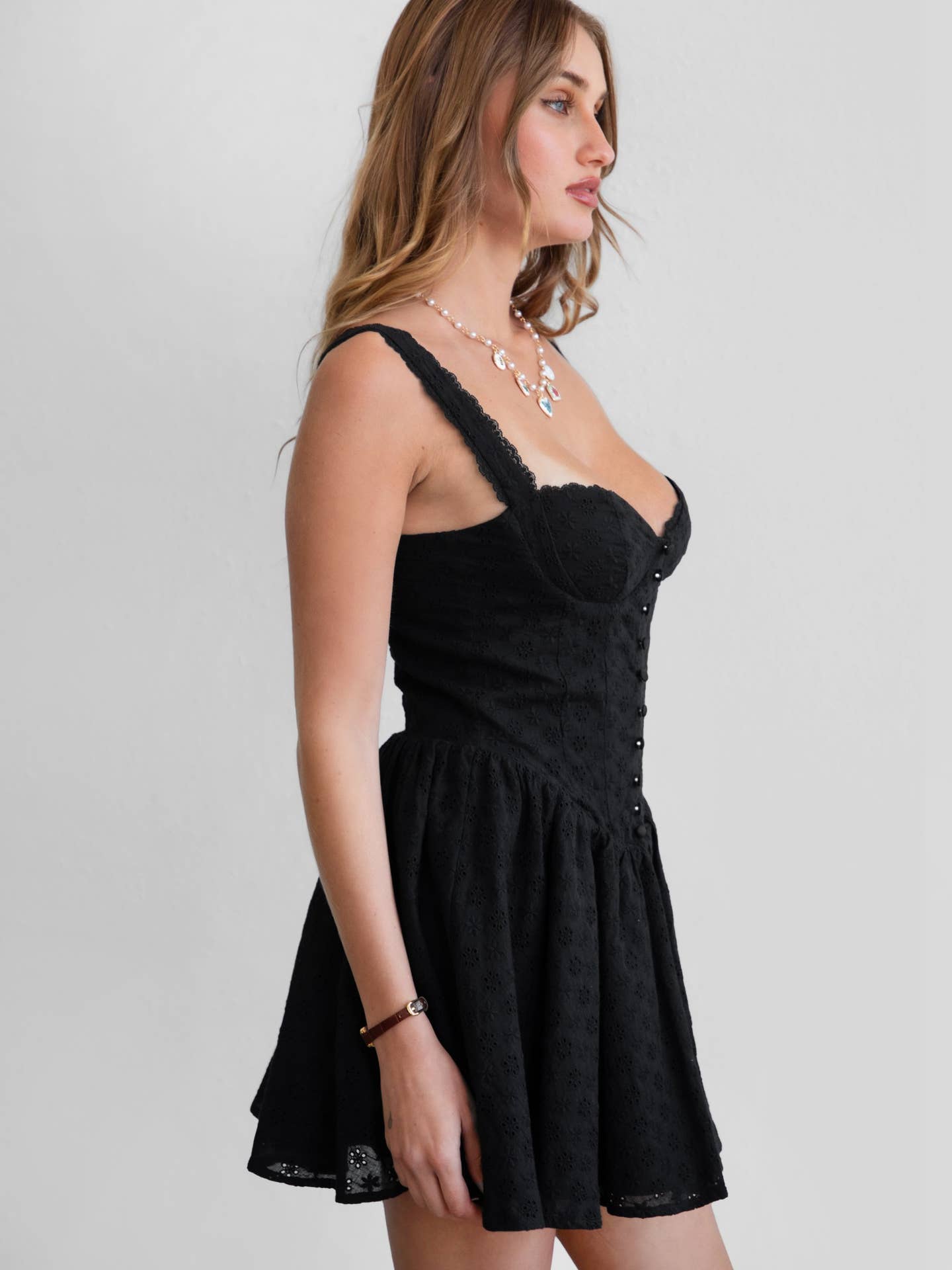 Black Eyelet Mini Dress