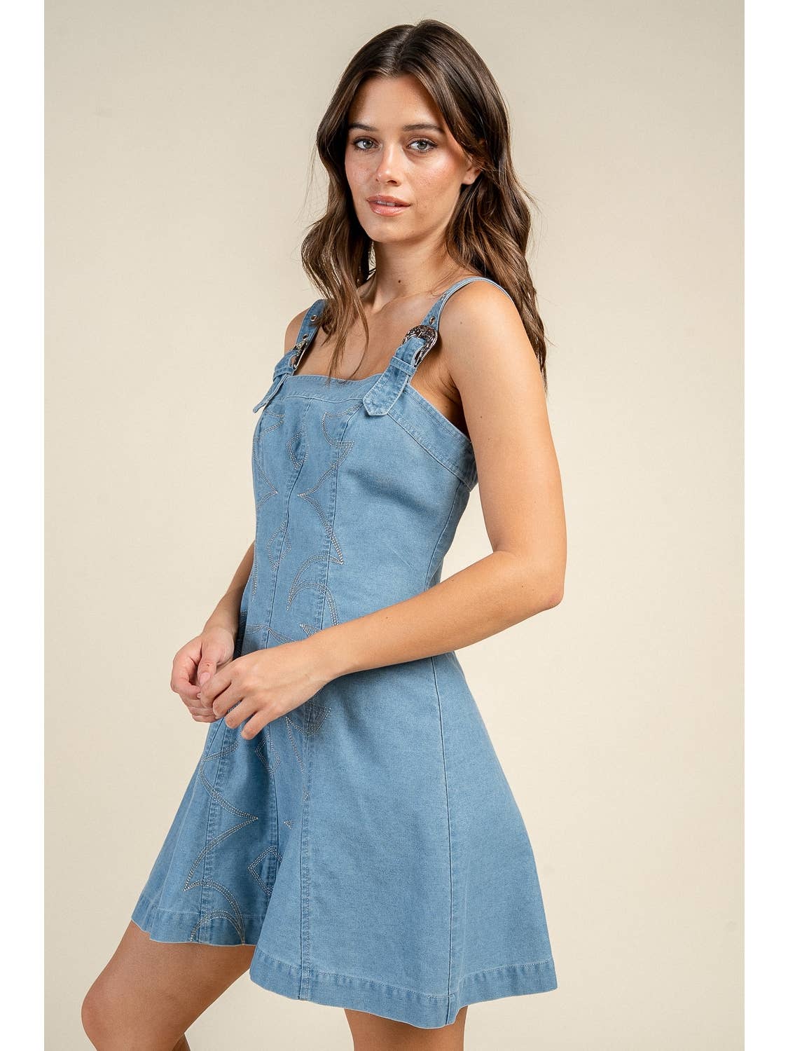 Denim Buckle Mini Dress