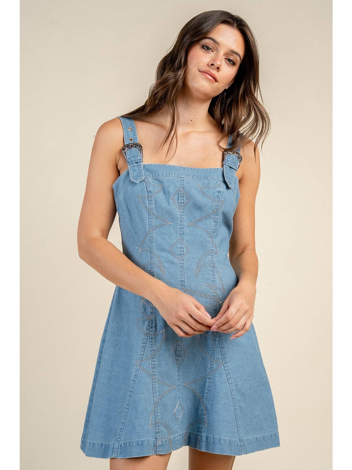 Denim Buckle Mini Dress