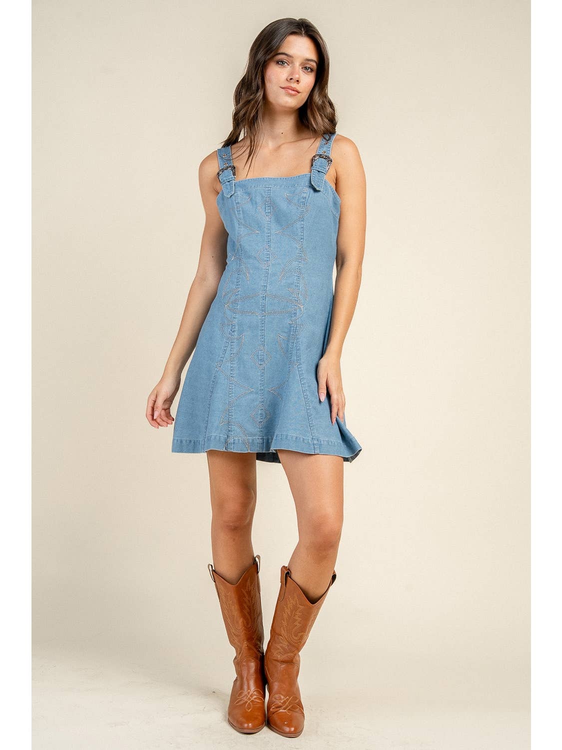 Denim Buckle Mini Dress