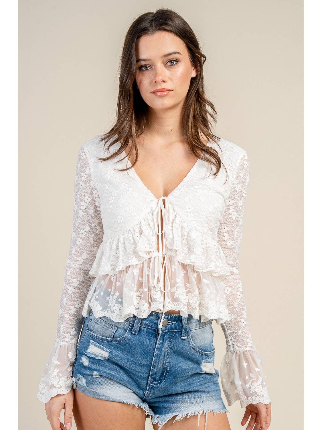 Lace Long Sleeve Tier Top