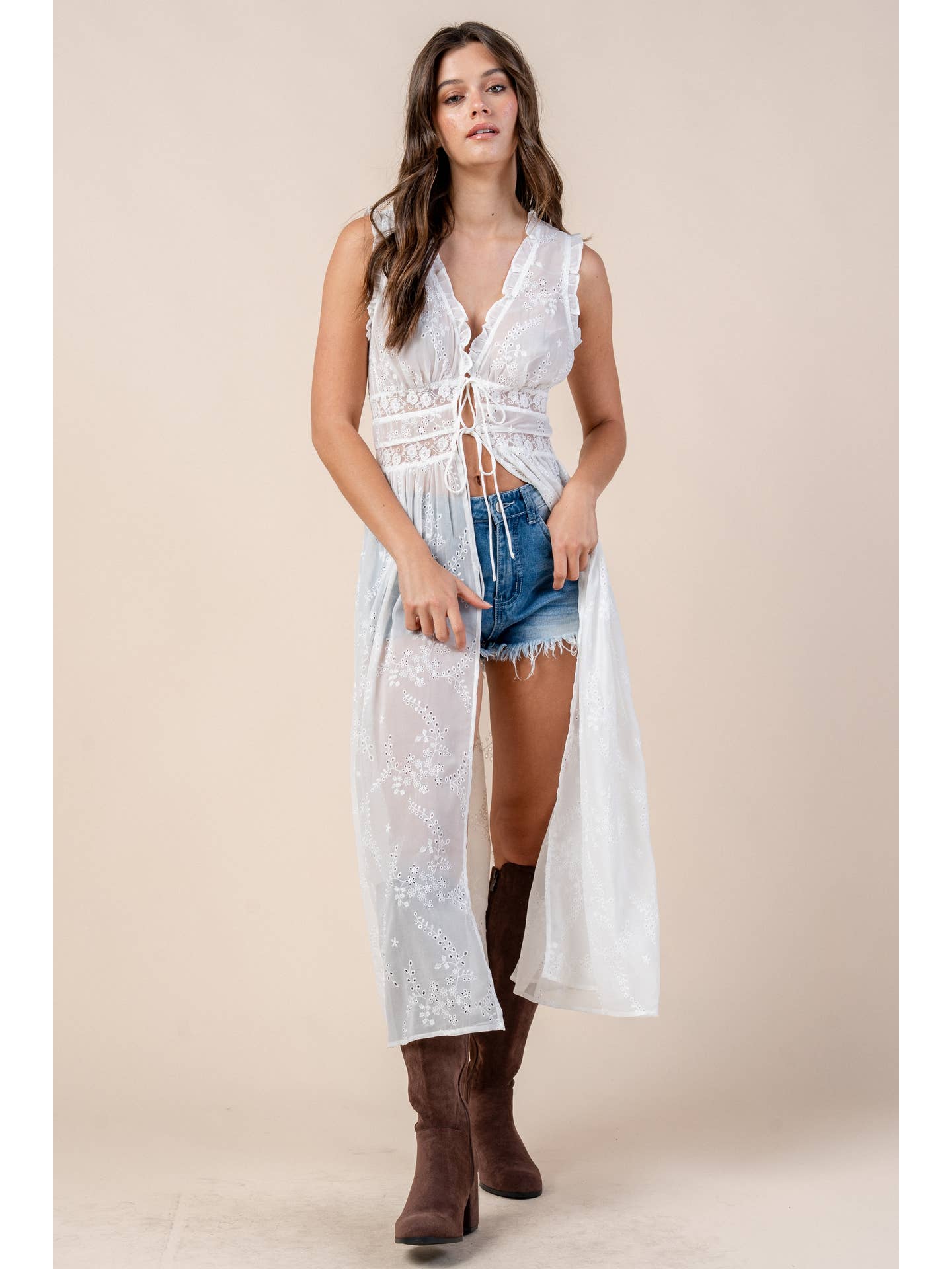 Eyelet Tie Duster Top