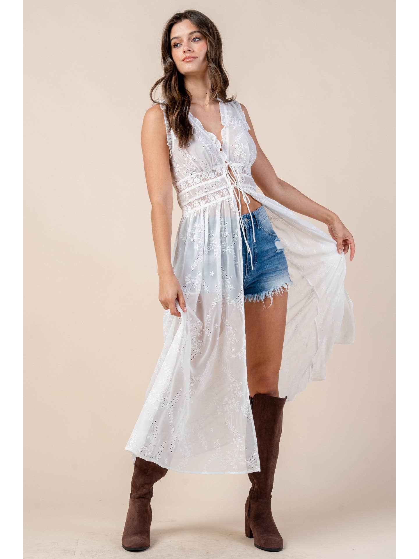 Eyelet Tie Duster Top