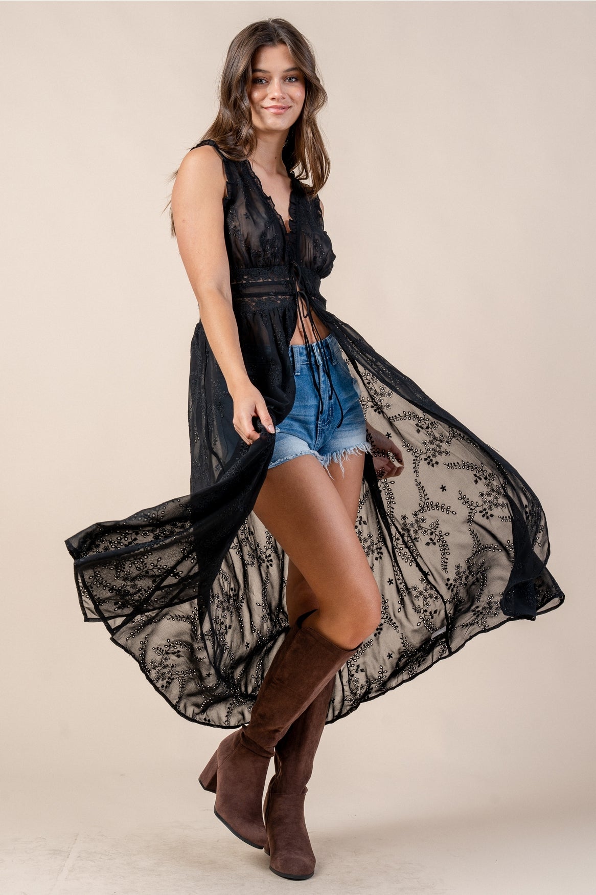 Eyelet Tie Duster Top