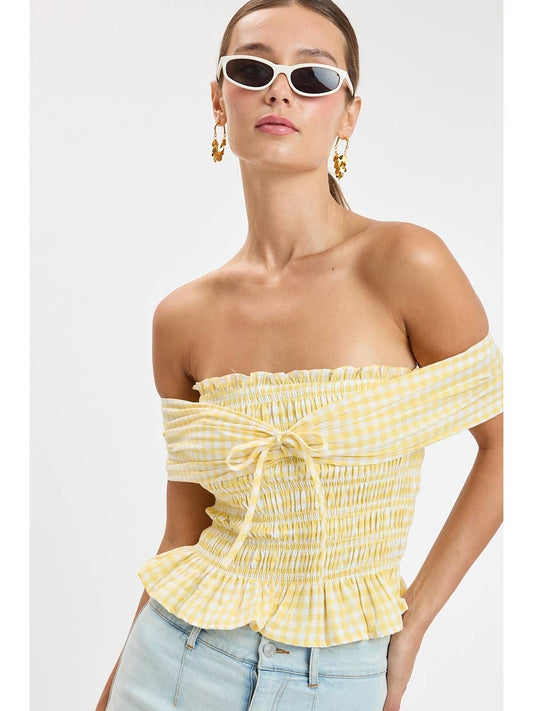 Yellow Checker Off Shoulder Top