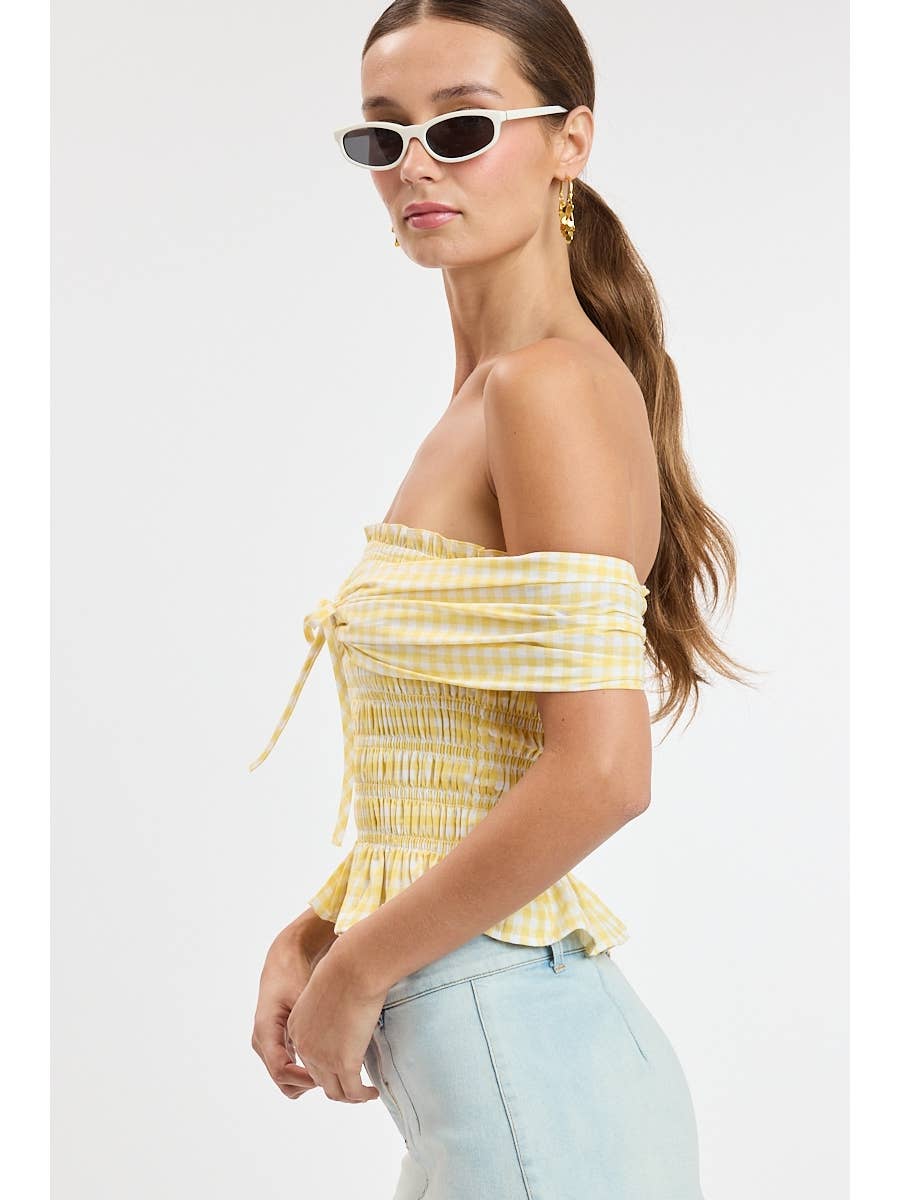 Yellow Checker Off Shoulder Top