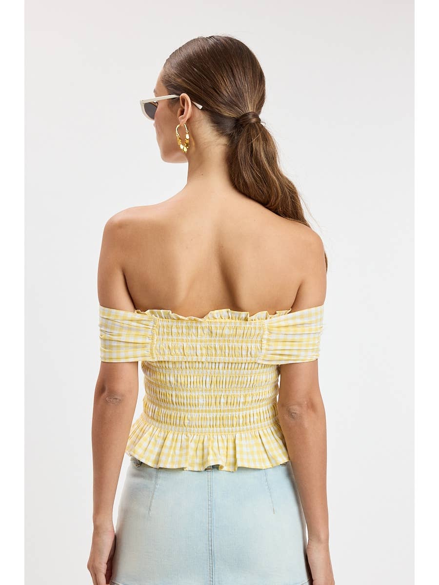 Yellow Checker Off Shoulder Top