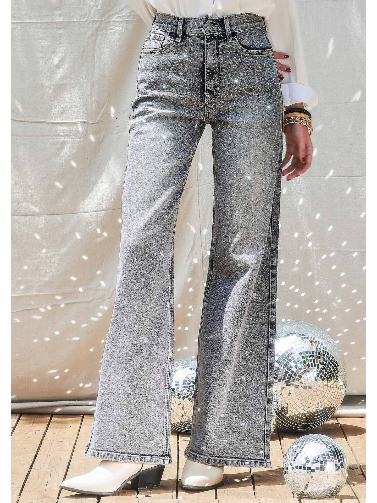 Rhinestone Wide Leg Denim