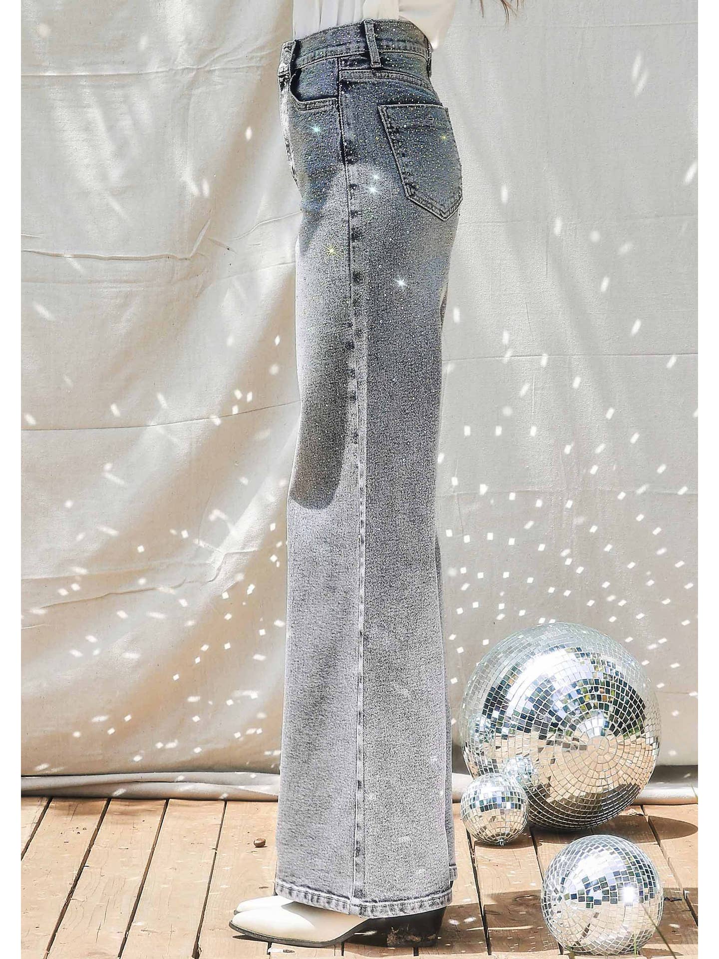 Rhinestone Wide Leg Denim