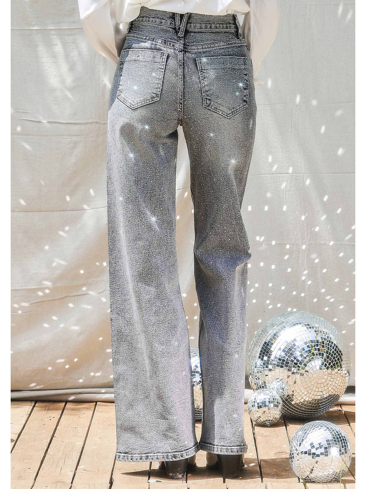Rhinestone Wide Leg Denim