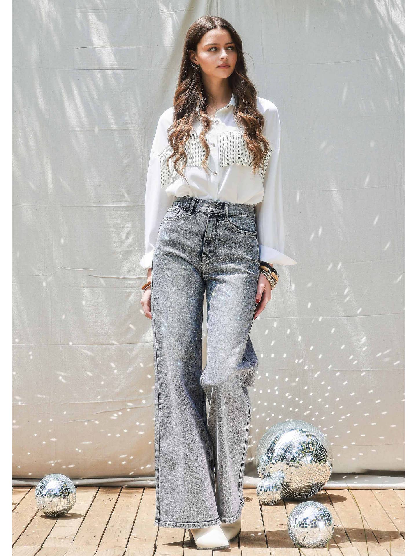 Rhinestone Wide Leg Denim