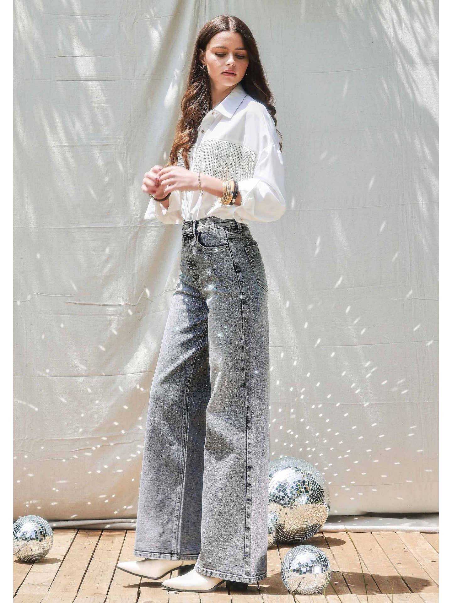 Rhinestone Wide Leg Denim