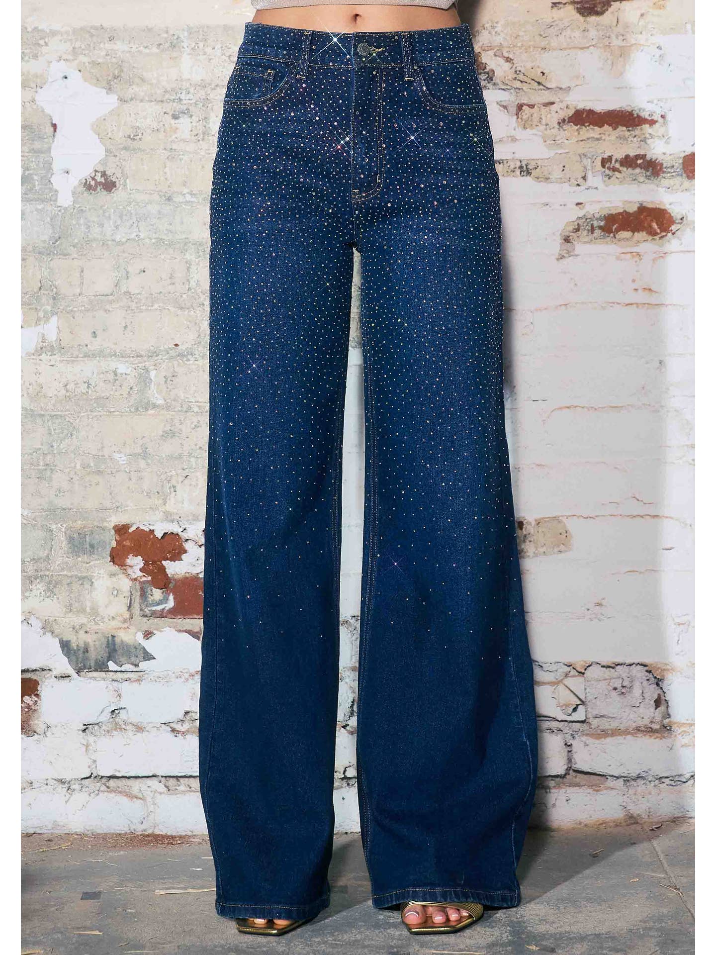 Rhinestone Wide Leg Denim