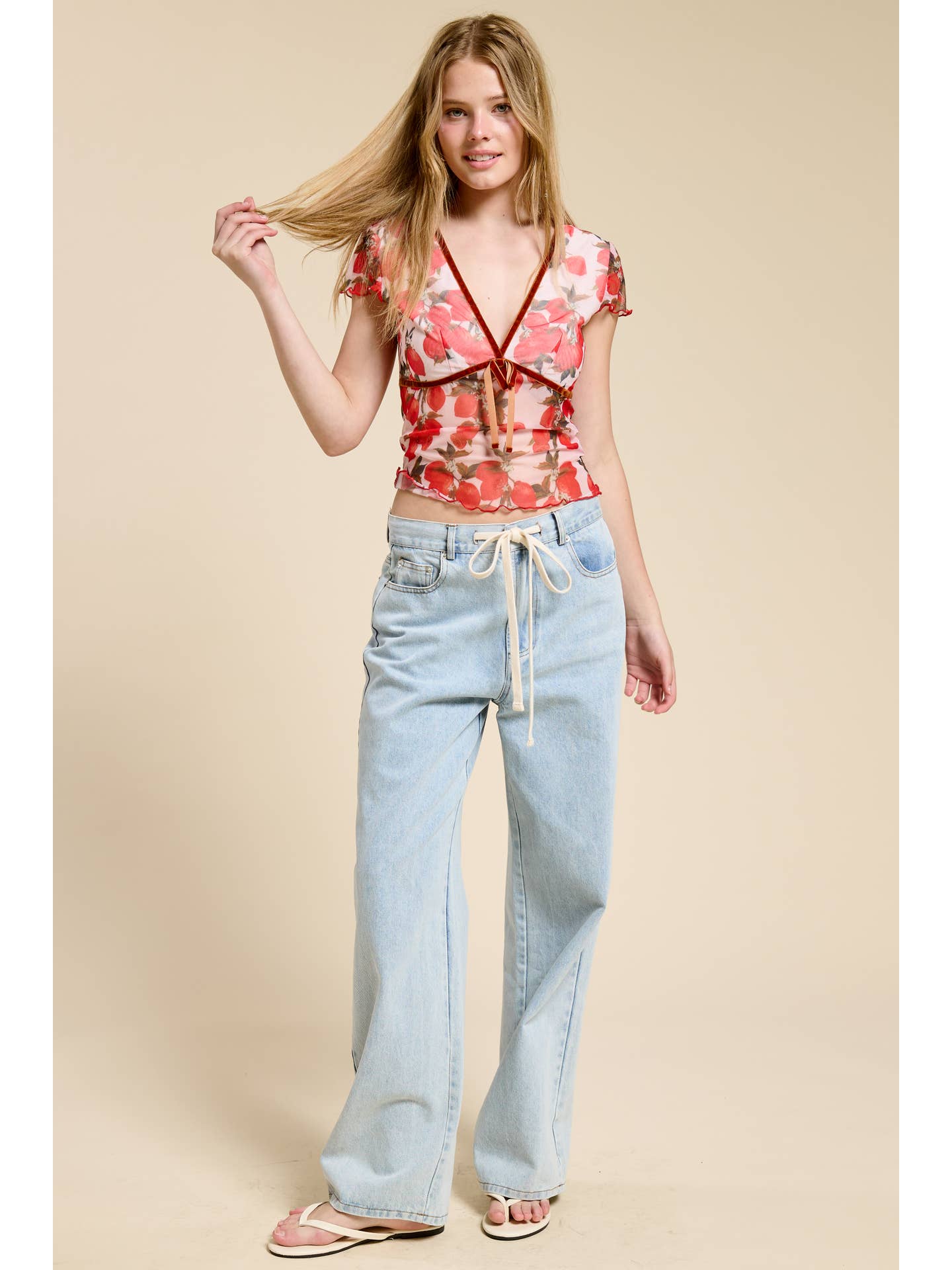 Mesh Fruit Short Sleeve Top