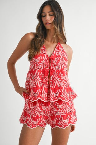 Embroider Halter & Shorts Set