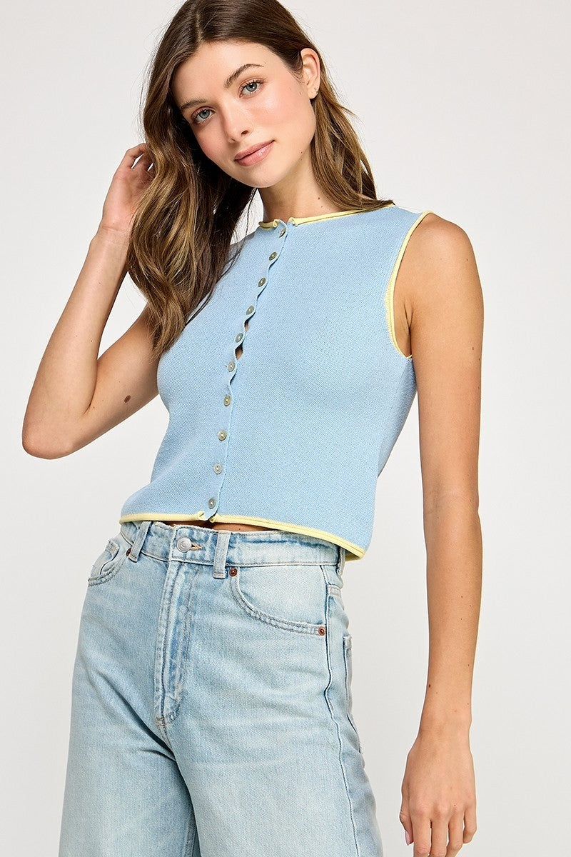 Contrast Blue & Yellow Knit Top