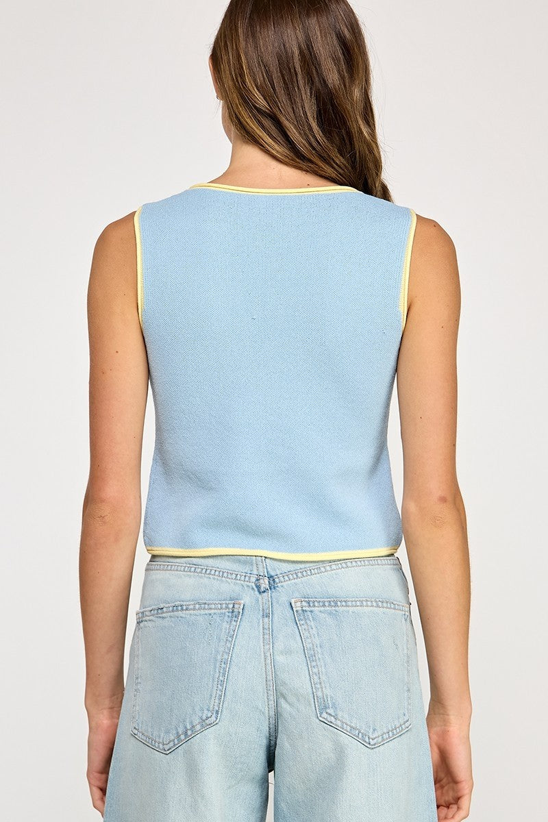 Contrast Blue & Yellow Knit Top