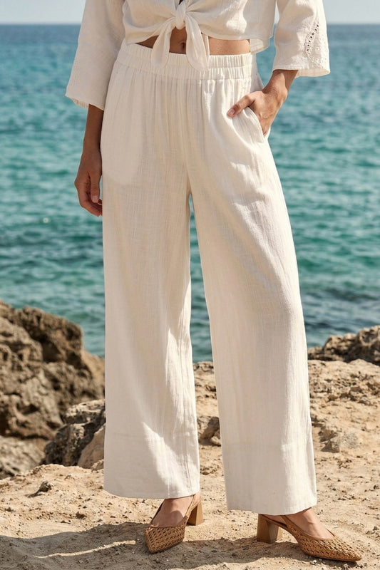 White Linen Wide Leg Pants