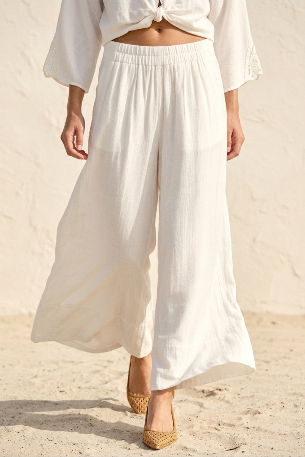 White Linen Wide Leg Pants