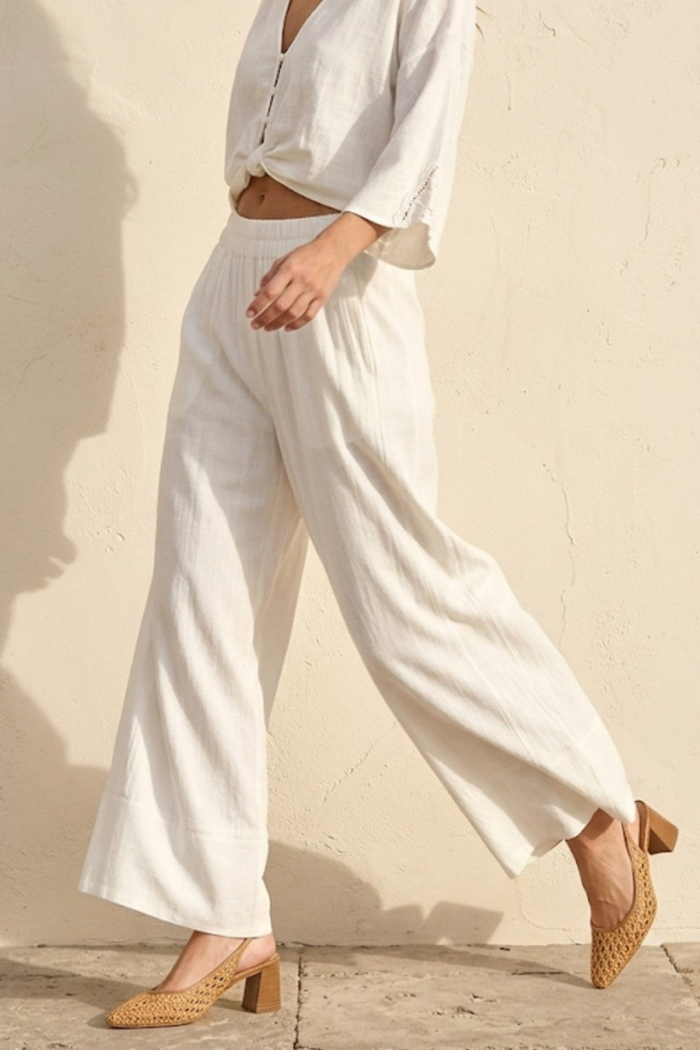 White Linen Wide Leg Pants