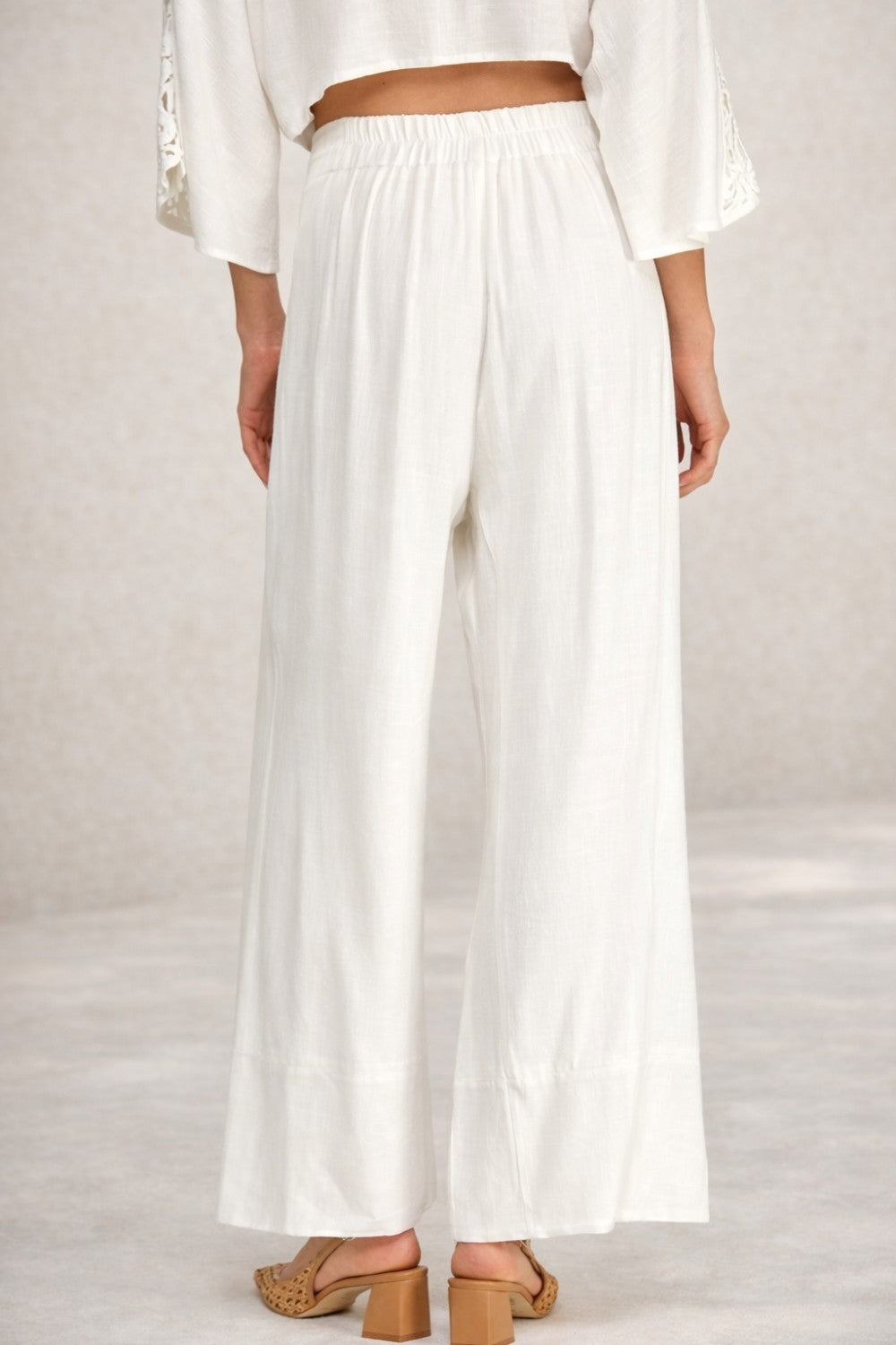 White Linen Wide Leg Pants