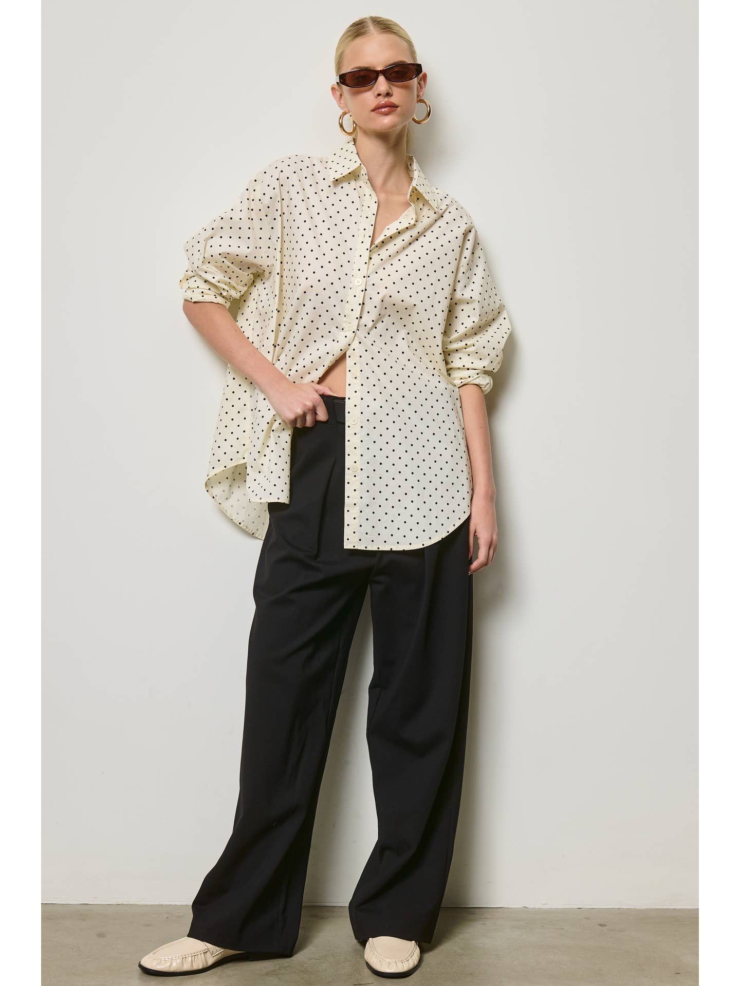 Polka Dot Oversize Button Down Top