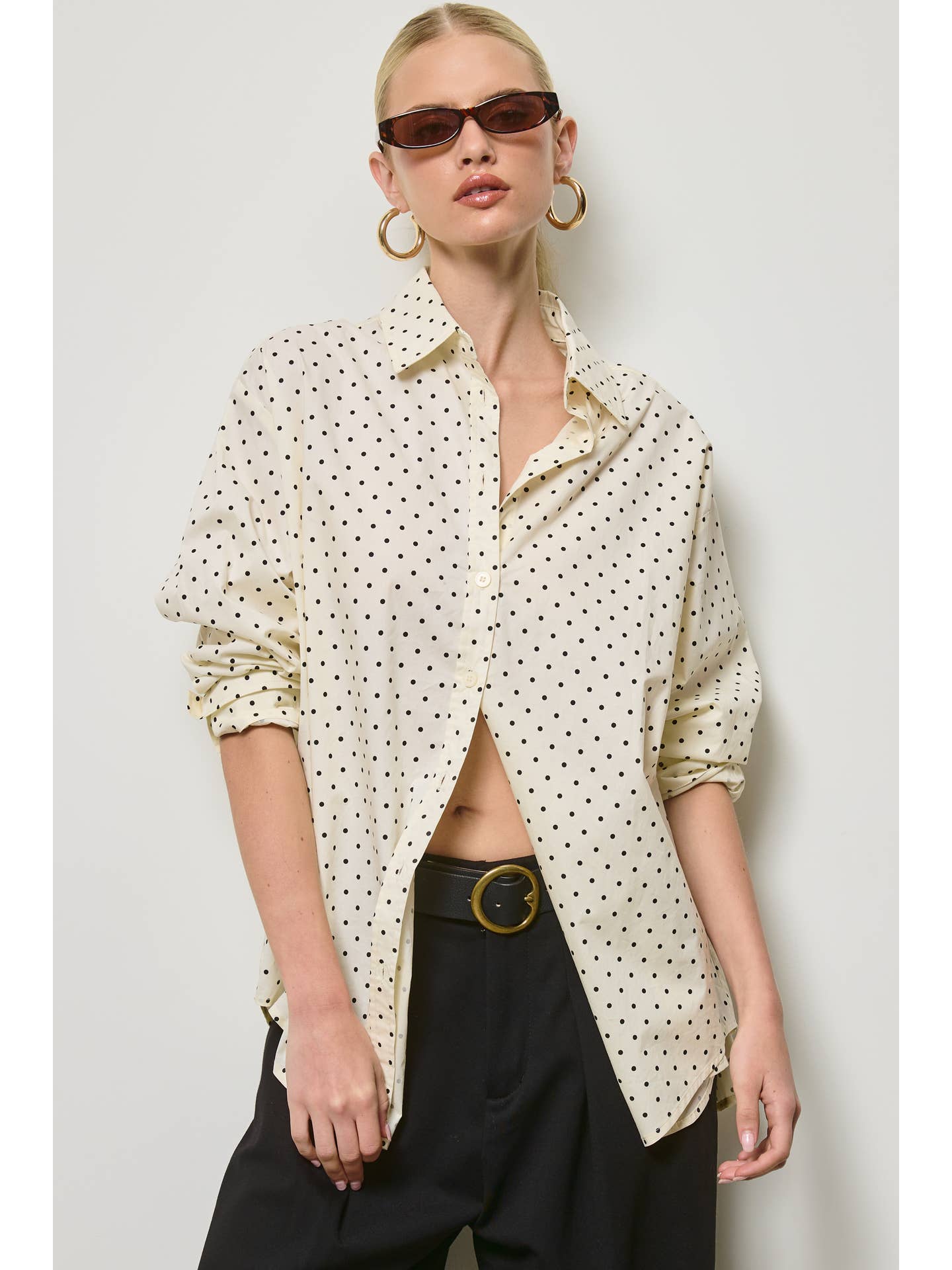 Polka Dot Oversize Button Down Top