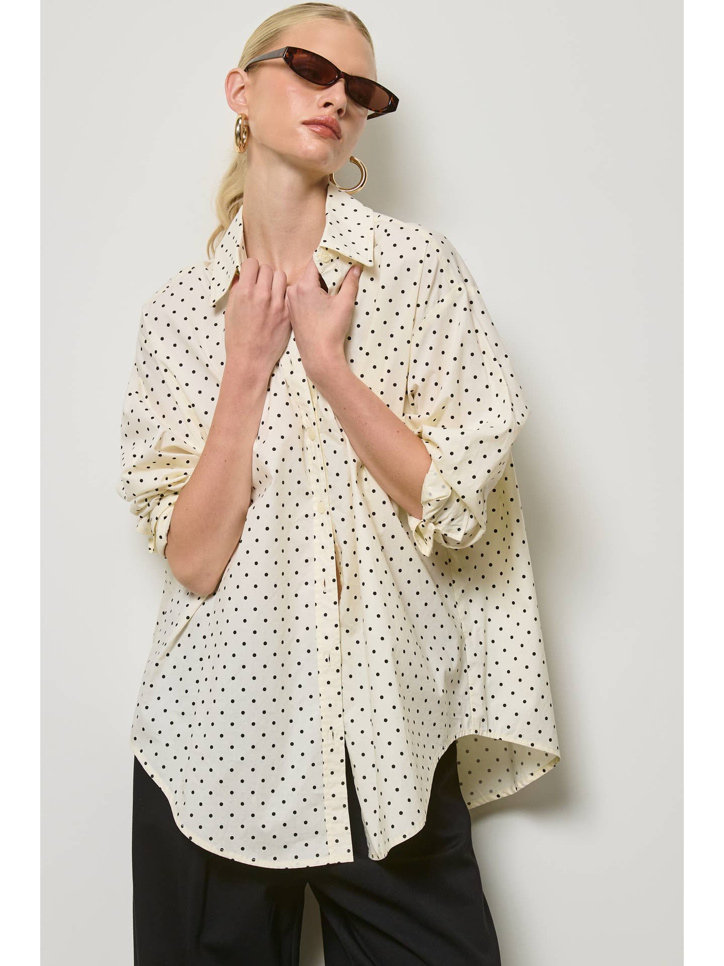 Polka Dot Oversize Button Down Top