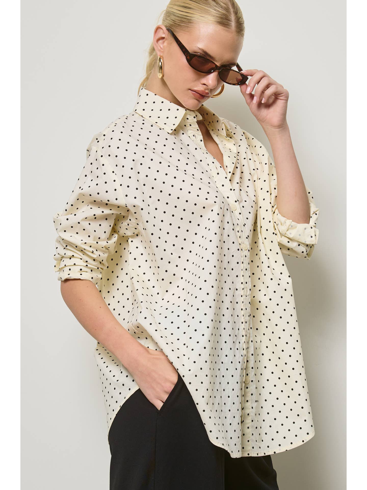 Polka Dot Oversize Button Down Top