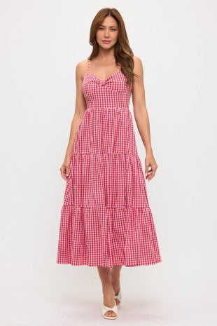 Red Gingham Midi Dress