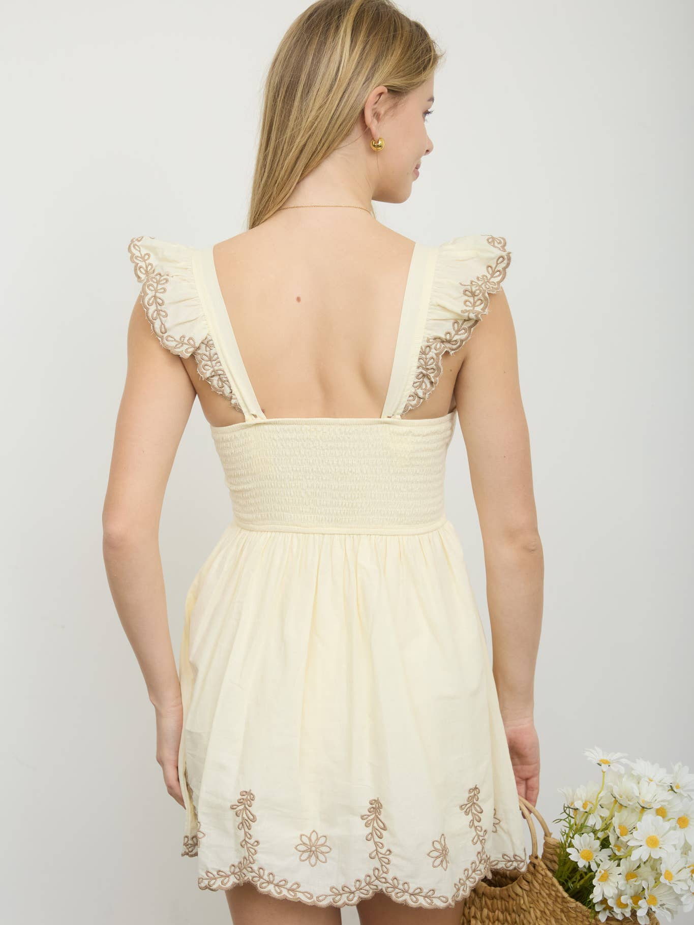 Pale Yellow Embroider Mini Dress