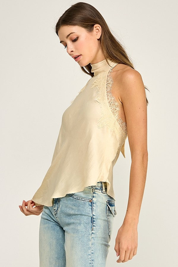 Satin & Lace Asymmetric Halter Top