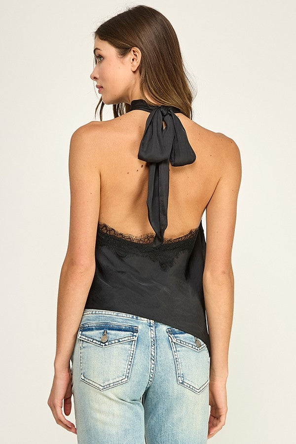 Satin & Lace Asymmetric Halter Top