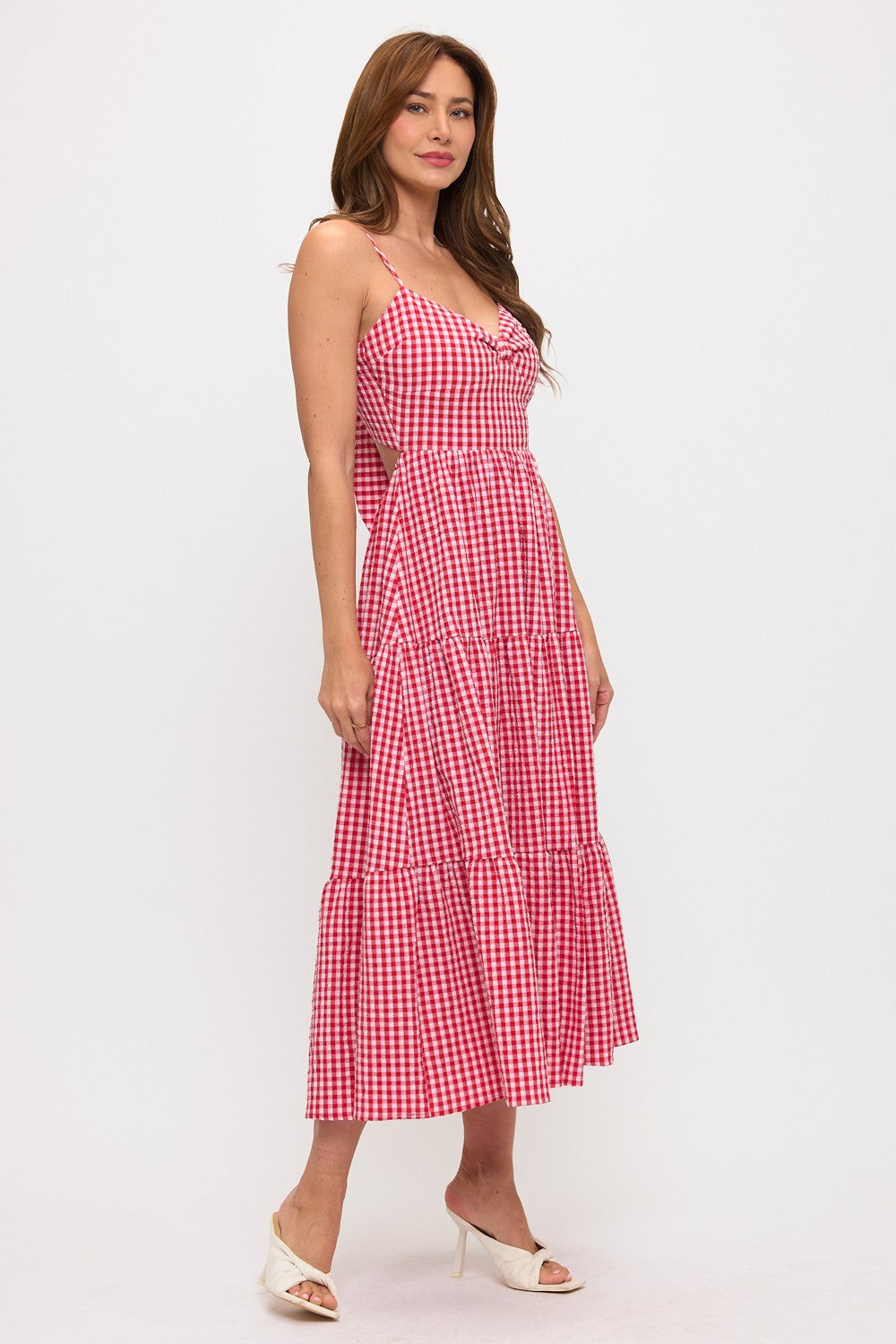 Red Gingham Midi Dress