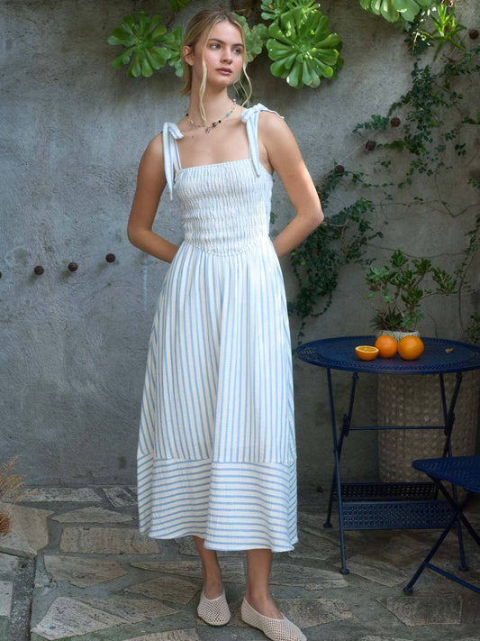 Blue & White Stripe Midi Dress