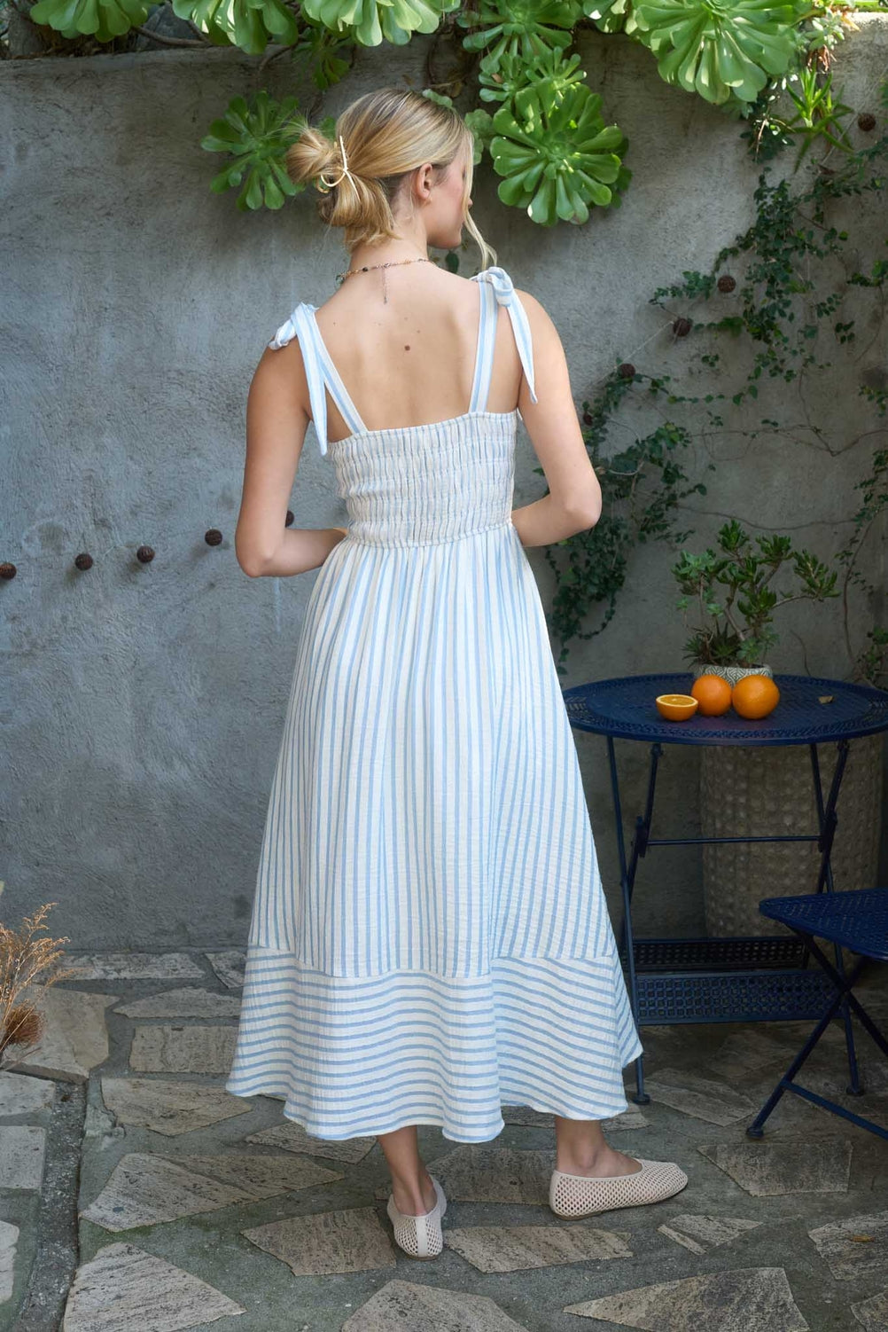 Blue & White Stripe Midi Dress