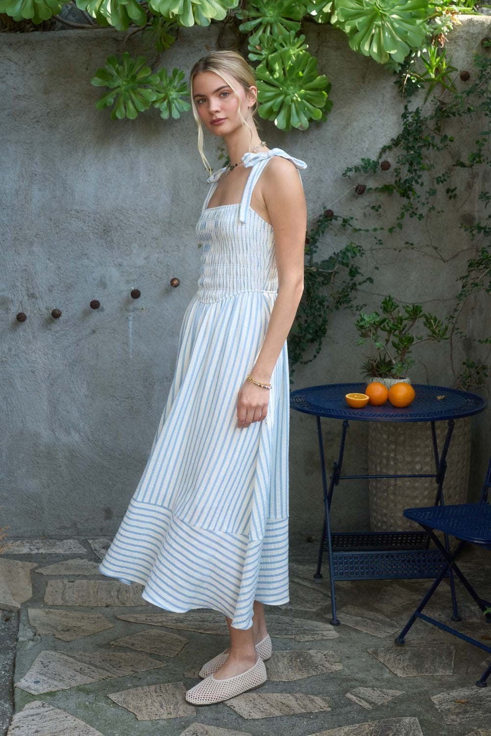 Blue & White Stripe Midi Dress