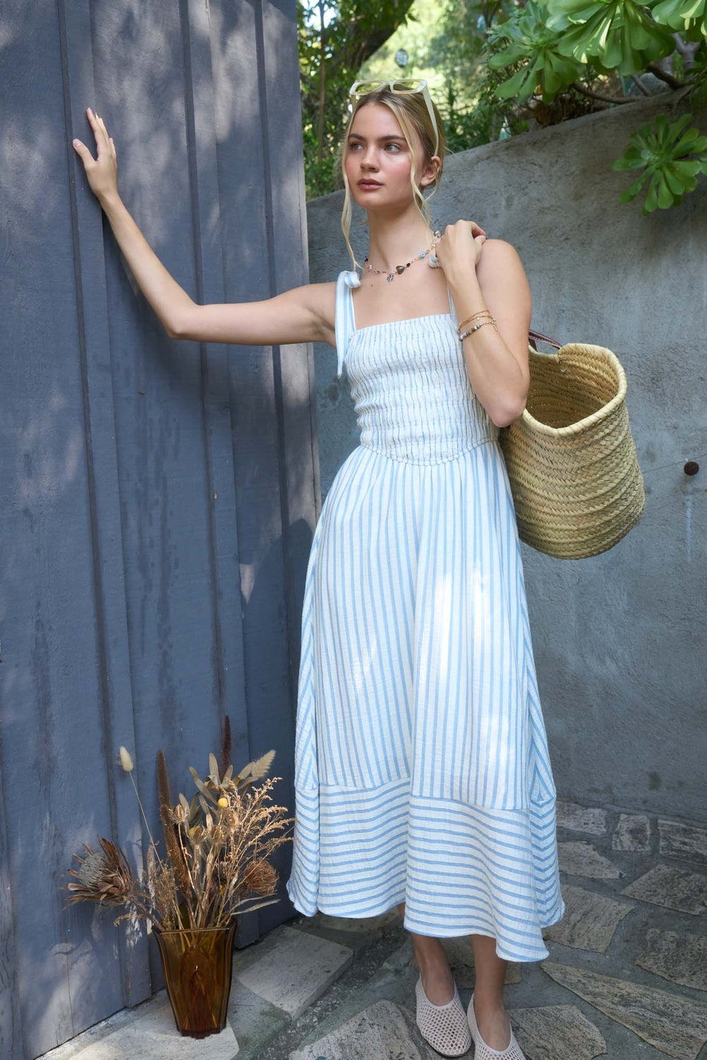 Blue & White Stripe Midi Dress