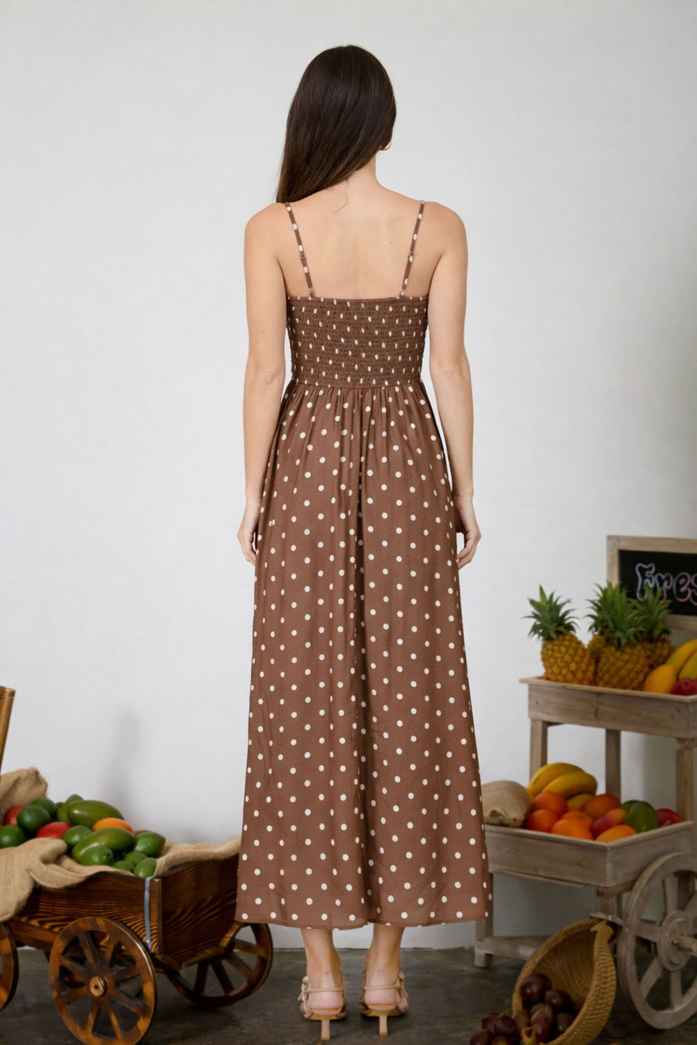 Brown Polka Dot Midi Dress