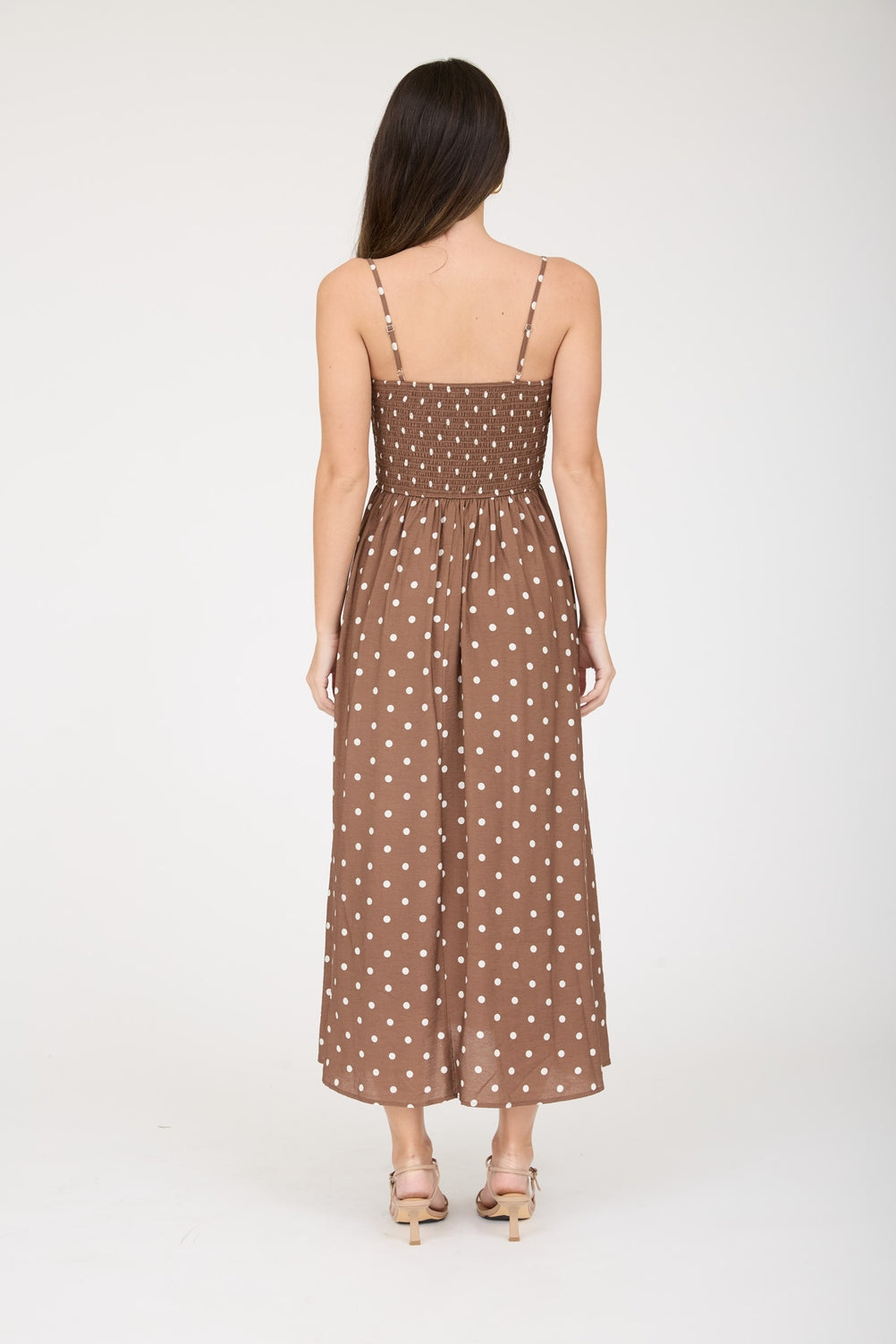 Brown Polka Dot Midi Dress
