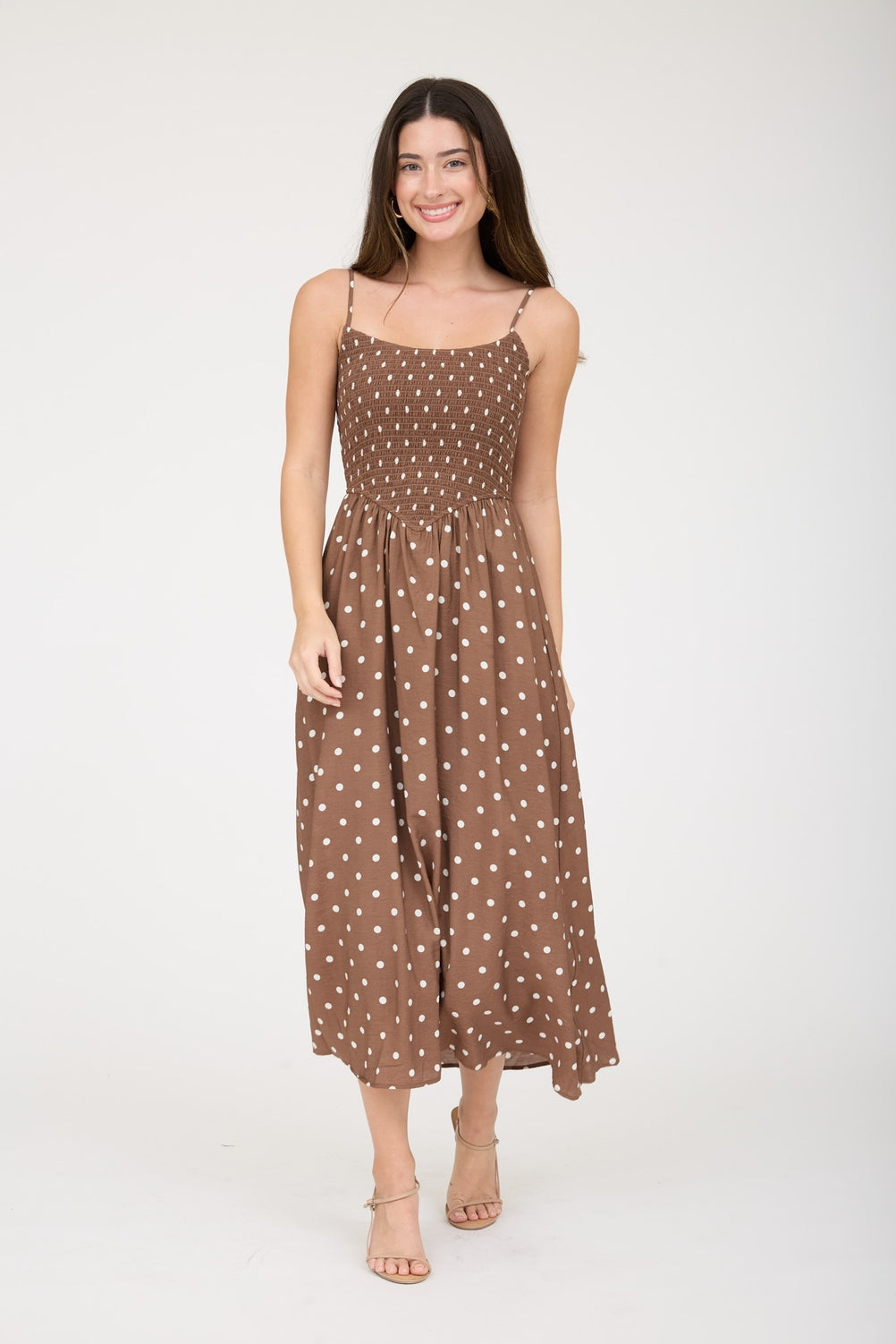 Brown Polka Dot Midi Dress