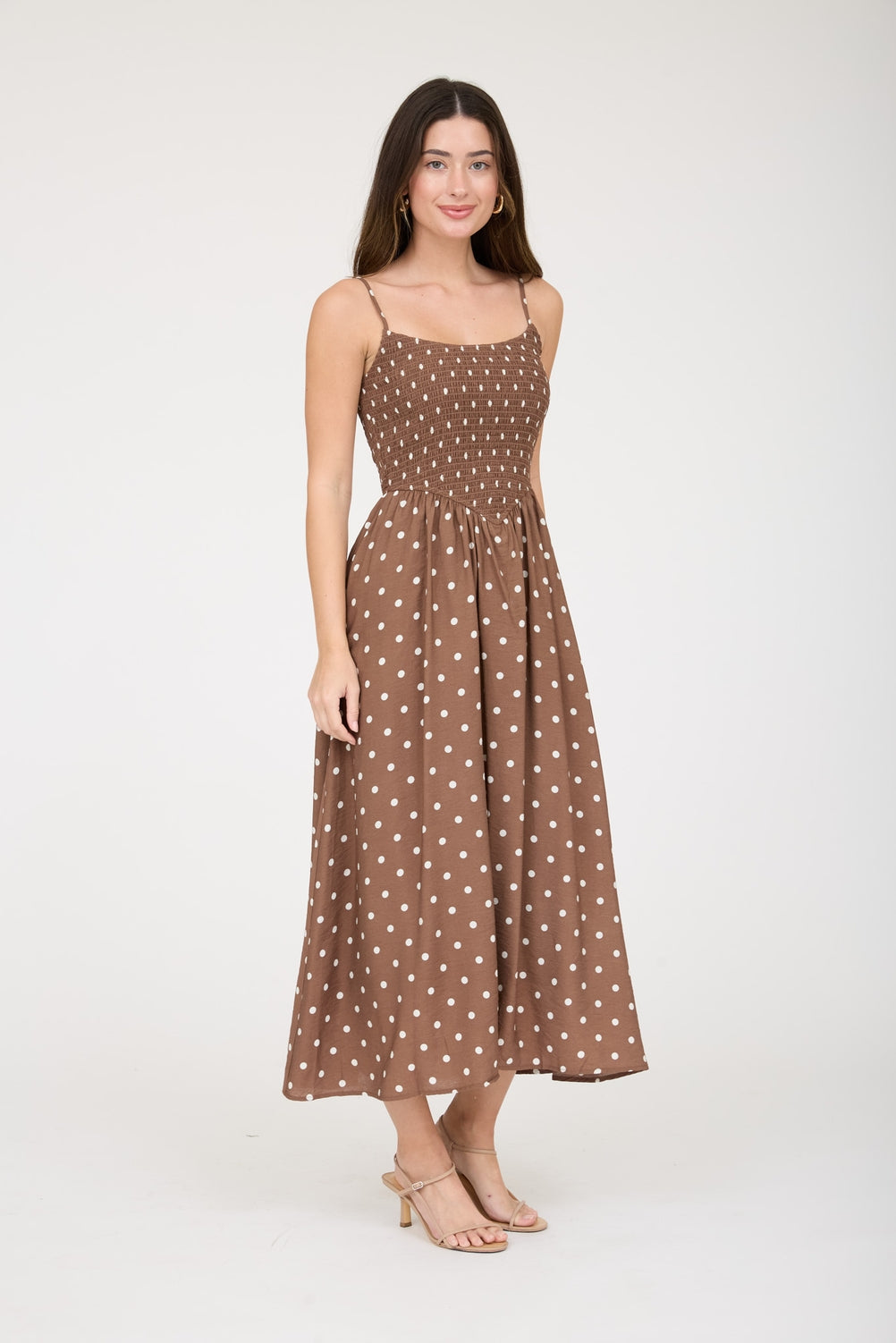 Brown Polka Dot Midi Dress