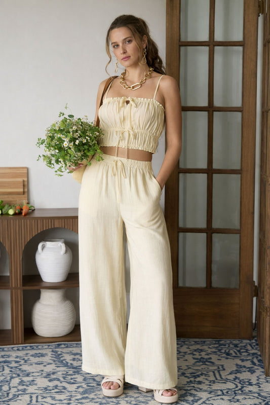 Light Yellow Linen Top & Pants Set