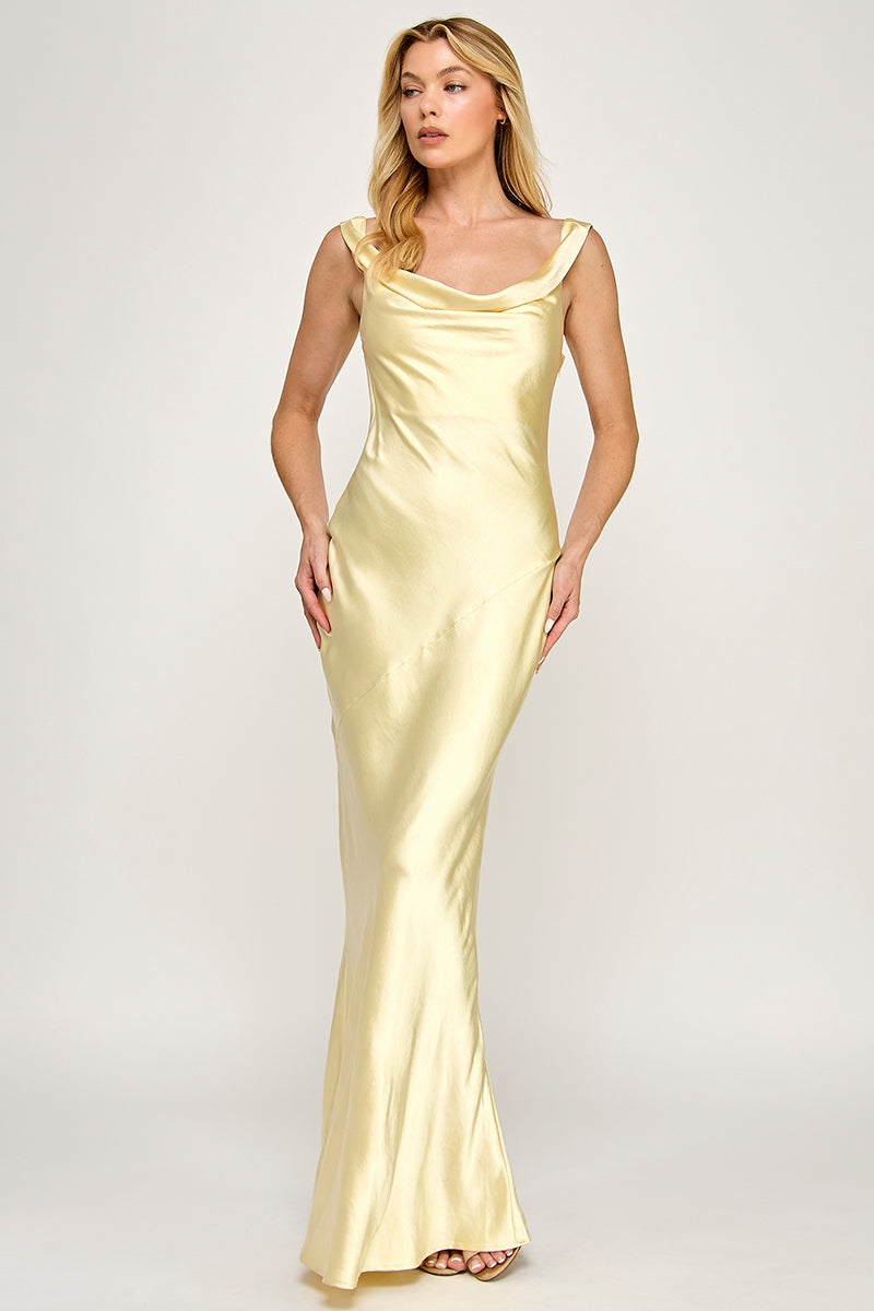 Formal Yellow Satin Drape Dress – Defiant Boutique