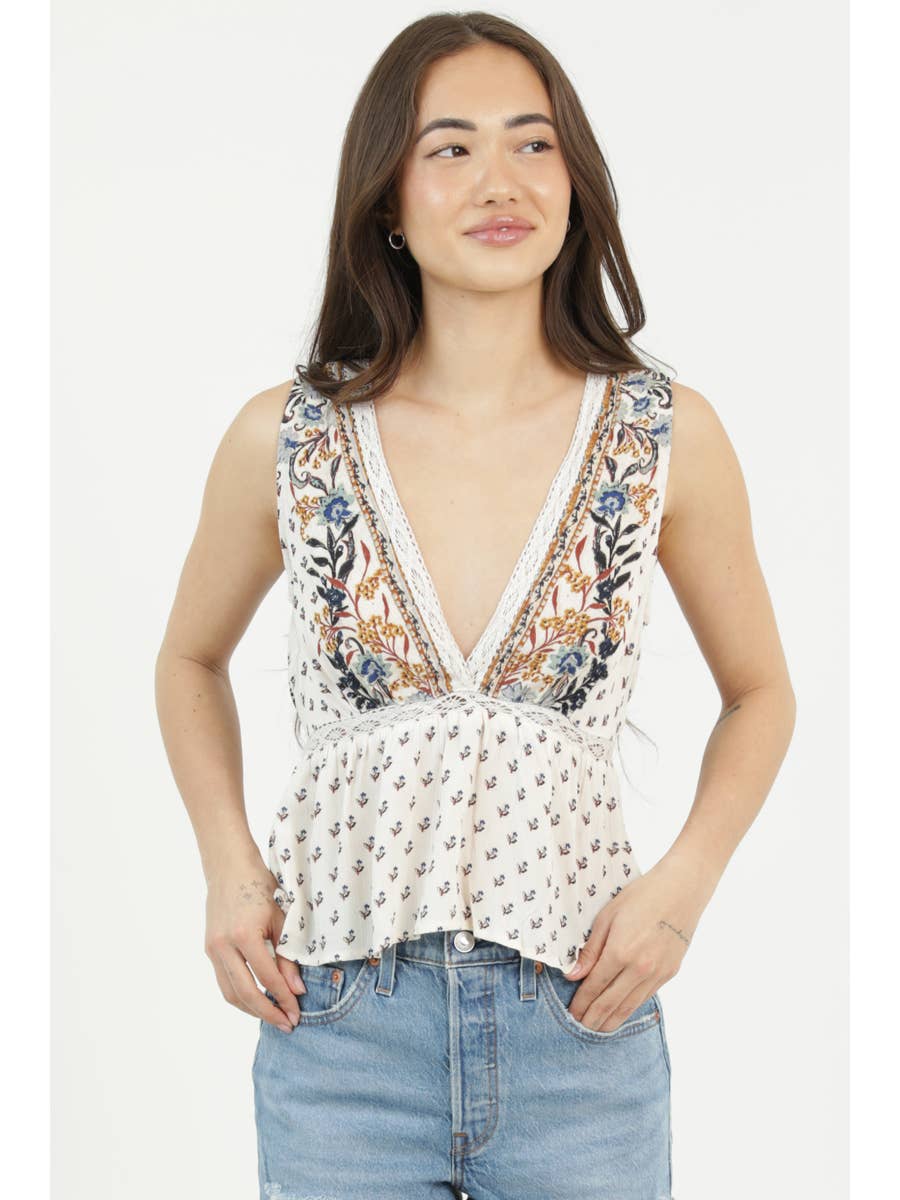 V-Neck Ivory Floral Top