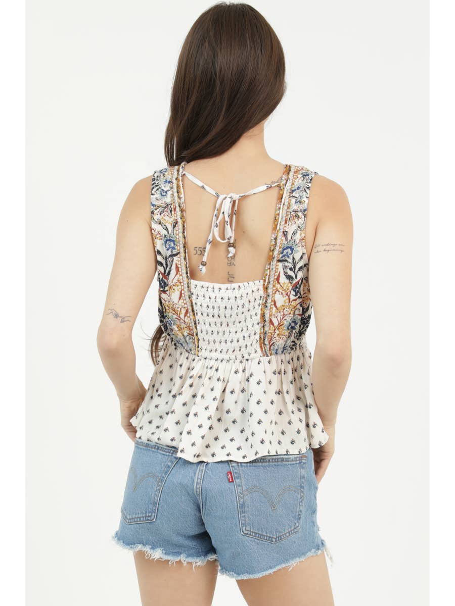 V-Neck Ivory Floral Top
