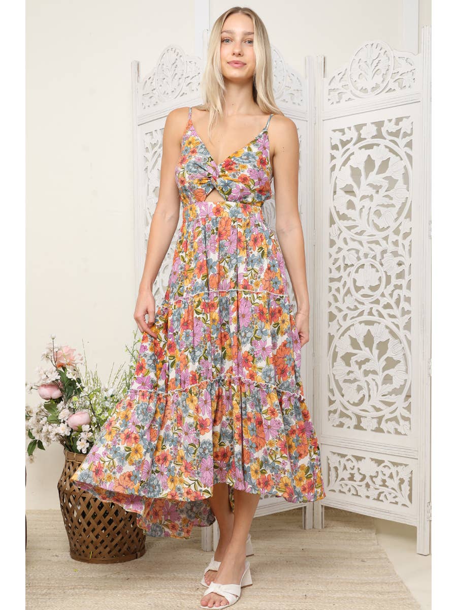Floral Twist Maxi Slit Dress